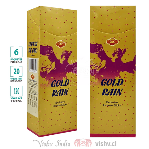 Incienso SAC "Lluvia de Oro" ($1.690 x Mayor) Caja de 6 Hexágonos