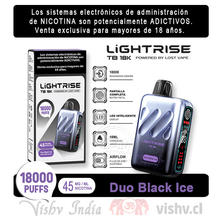 Lost Vape Lightrise - Niebla Negra ICE ($14.190 x Mayor) 18.000 Puffs 2