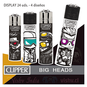 Encendedor Clipper Colección Big Heads - Display 24 Uds