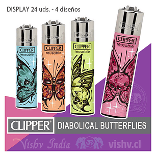 Encendedor Clipper Colección Diabolical Butterflies - Display 24 Uds
