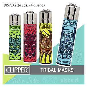 Encendedor Clipper Colección Tribal Masks - Display 24 Uds