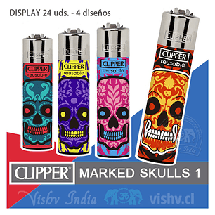 Encendedor Clipper Colección Marked Skulls 1 - Display 24 Uds