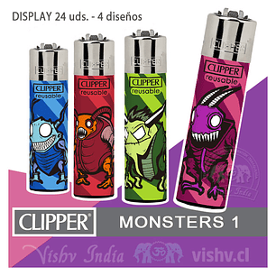 Encendedor Clipper Colección Monsters 1 - Display 24 Uds