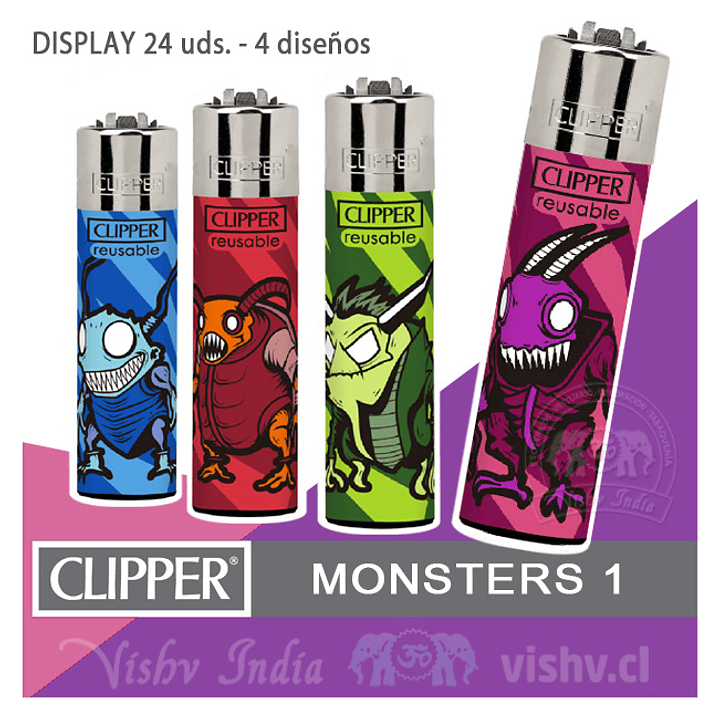 Encendedor Clipper Colección Monsters 1 - Display 24 Uds 1