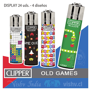 Encendedor Clipper Colección Old Games - Display 24 Uds