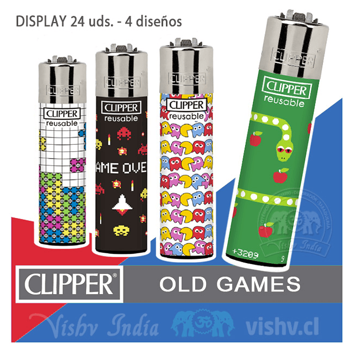 Encendedor Clipper Colección Old Games - Display 24 Uds 1