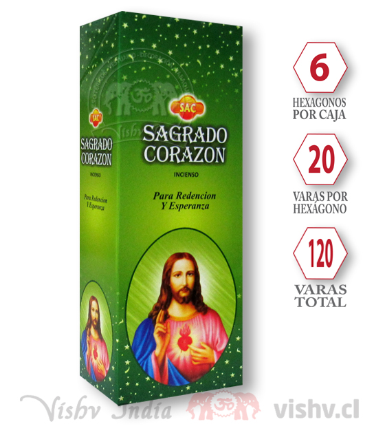 Incienso SAC "Sagrado Corazón" ($1.690 x Mayor) Caja de 6 Hexágonos