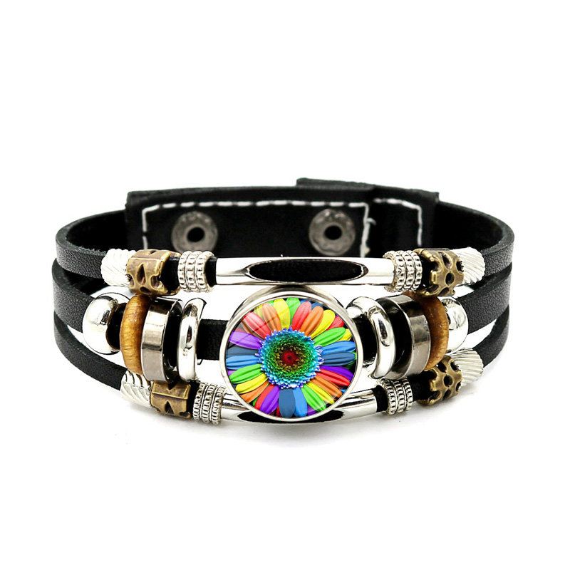 PULSERA DE CUERO RAINBOW FLOWER