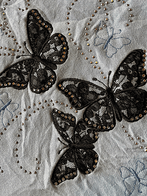 Vintage Mariposas Cuello Negro Sudadera (L)