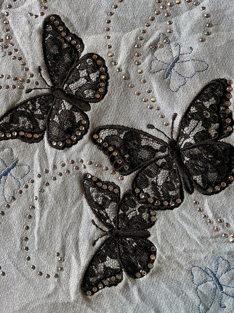 Vintage Mariposas Cuello Negro Sudadera (L) 2