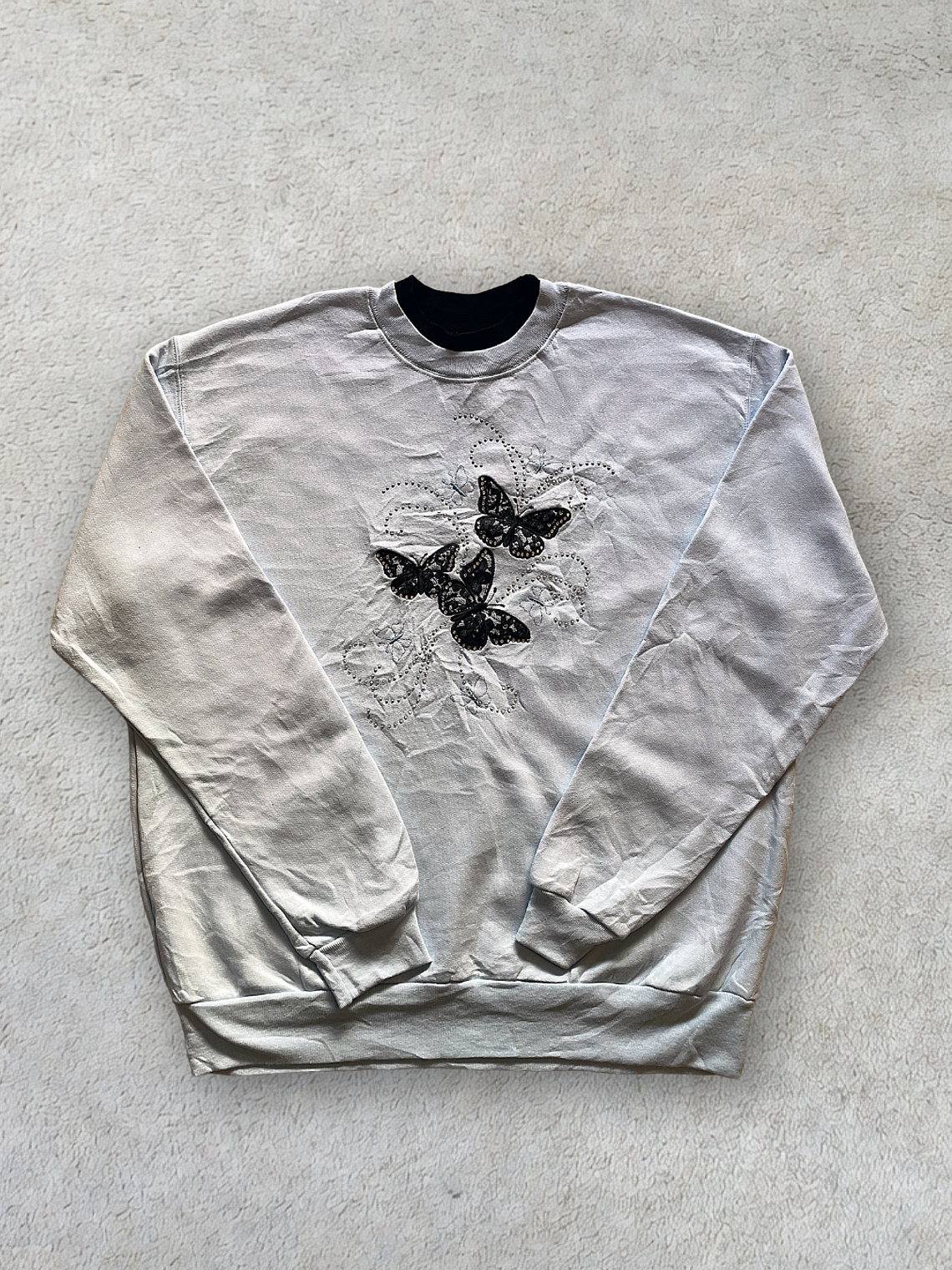 Vintage Mariposas Cuello Negro Sudadera (L) 1