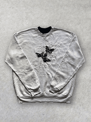 Vintage Mariposas Cuello Negro Sudadera (L)