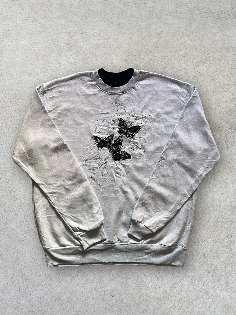 Vintage Mariposas Cuello Negro Sudadera (L) 1