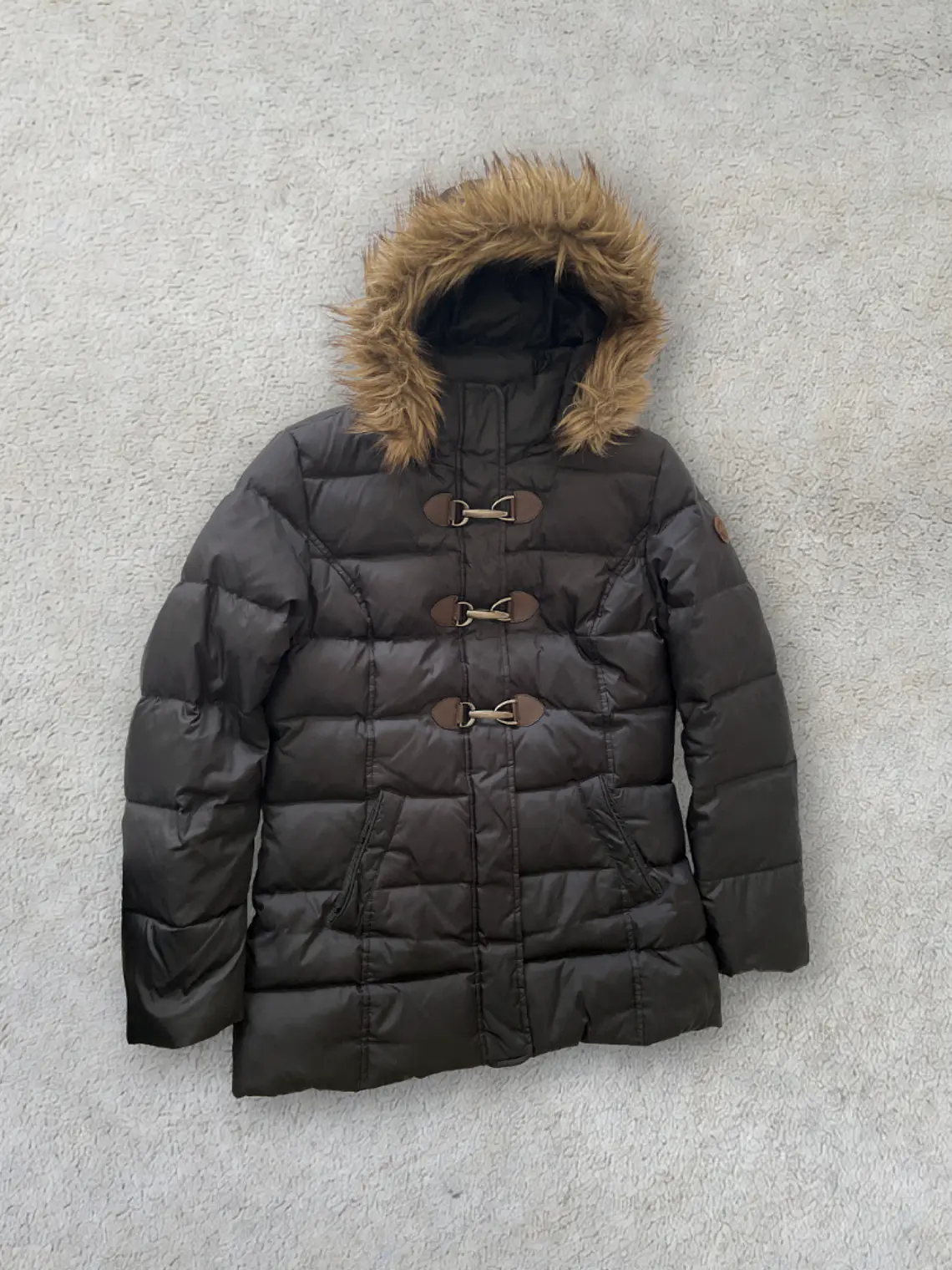 Chaqueta Plumas Negra S. Oliver Talla 40 Abrigo Invierno Capucha Pelo 1