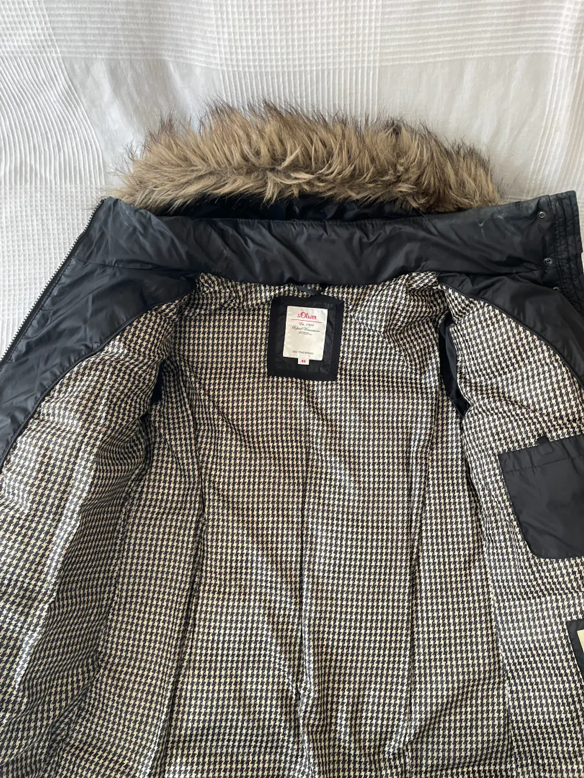 Chaqueta Plumas Negra S. Oliver Talla 40 Abrigo Invierno Capucha Pelo 4