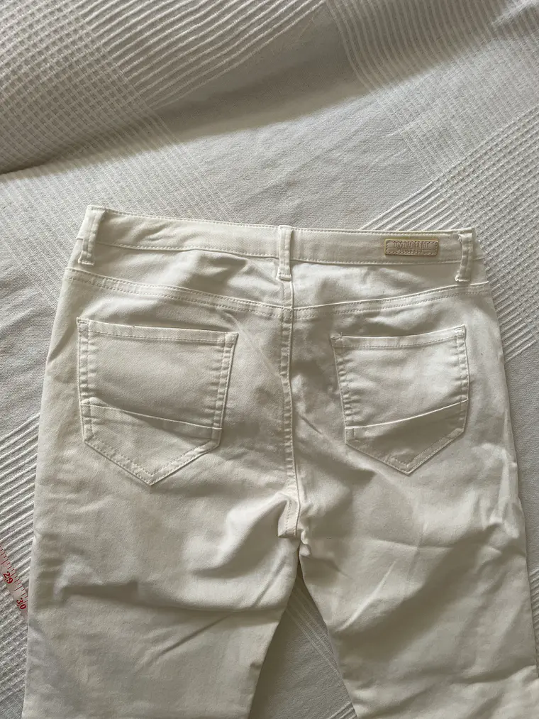 Pantalón Blanco Zara Talla 38 Slim Cremalleras Detalles Rodilla 3