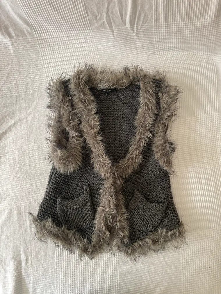 Chaleco Gris Hallhuber M Lana y Pelo Grey Wool Vest Luxury Knit 1