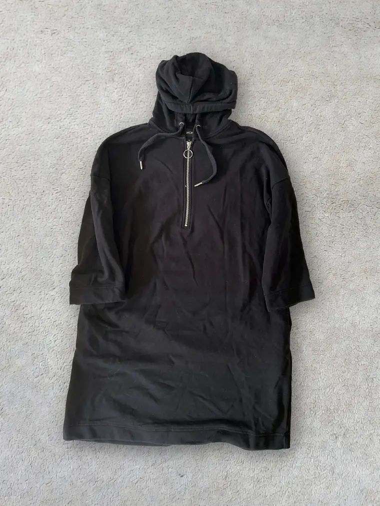 Vestido Monki M Negro Tela Jogging Quarter Zip Oversized Sporty Dress 1