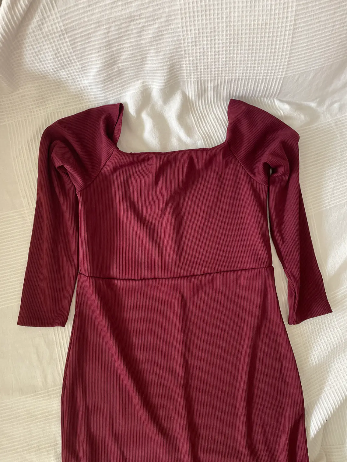 Vestido Color Vino M Talla 40 Elegante Manga Larga Midi Dress Bordeau 2