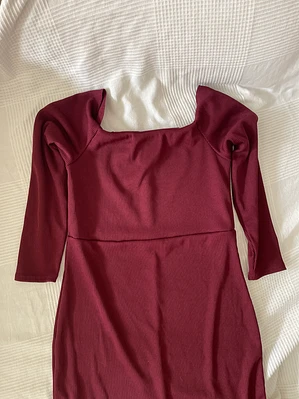 Vestido Color Vino M Talla 40 Elegante Manga Larga Midi Dress Bordeau