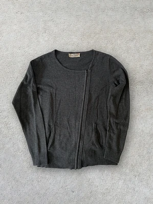 Jersey Gris French Connection L Cremallera Diagonal Grey Zip Sweater