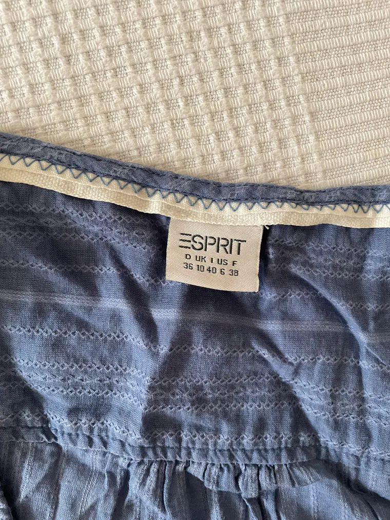 Blusa Larga Esprit M Celeste Con Botones y Volantes Talla 38 Blue Top 3