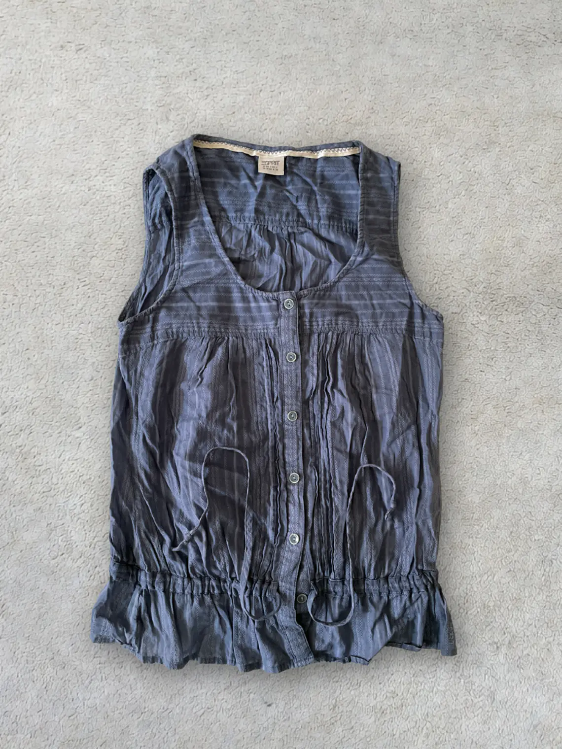 Blusa Larga Esprit M Celeste Con Botones y Volantes Talla 38 Blue Top 1