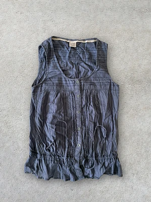 Blusa Larga Esprit M Celeste Con Botones y Volantes Talla 38 Blue Top