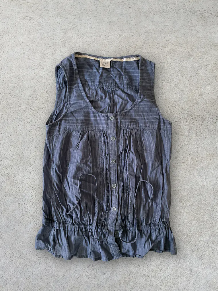 Blusa Larga Esprit M Celeste Con Botones y Volantes Talla 38 Blue Top 1