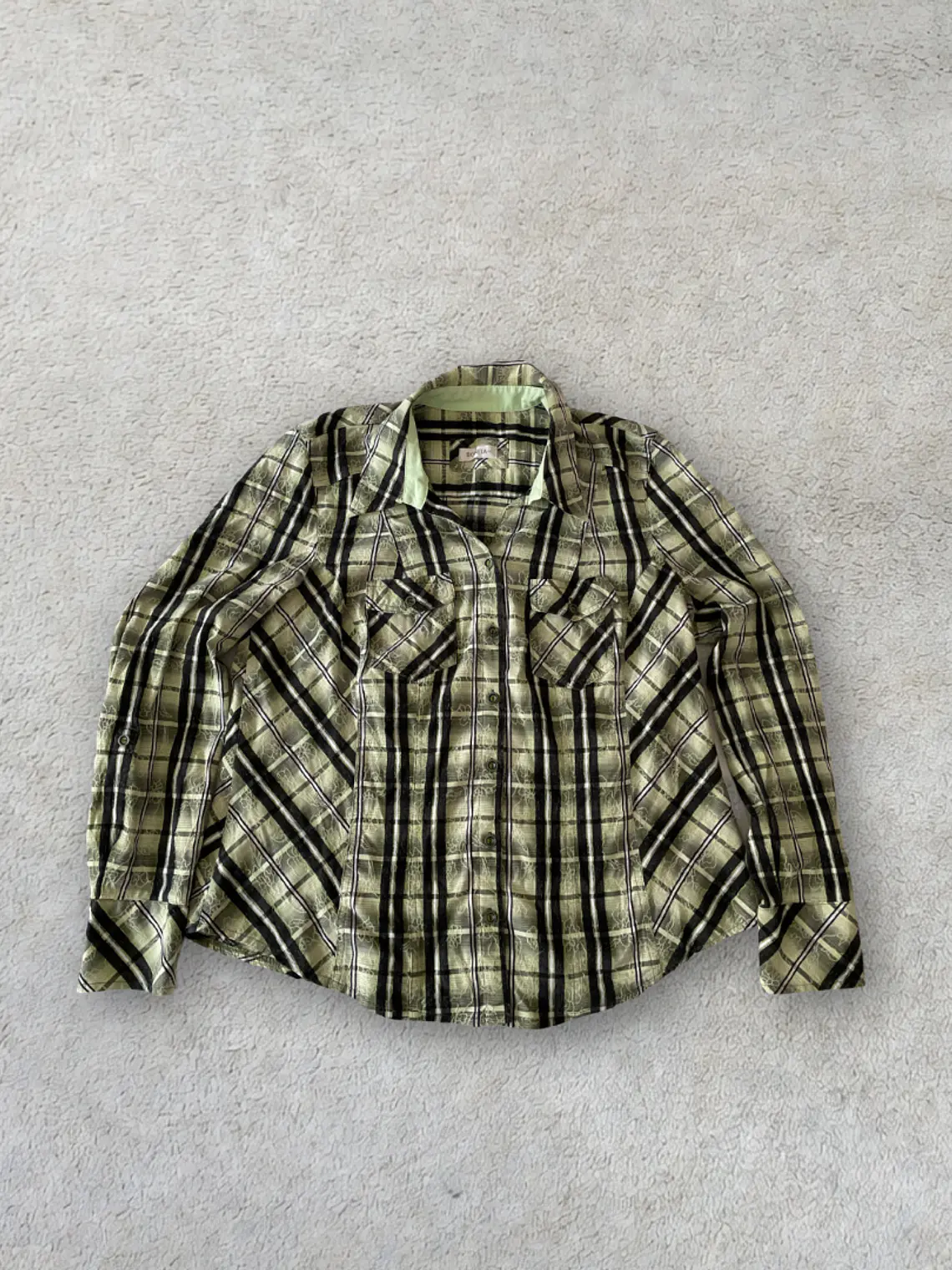 Camisa Verde Agua Bonita XL Talla 44 Rayas Negras Oversized Shirt 1