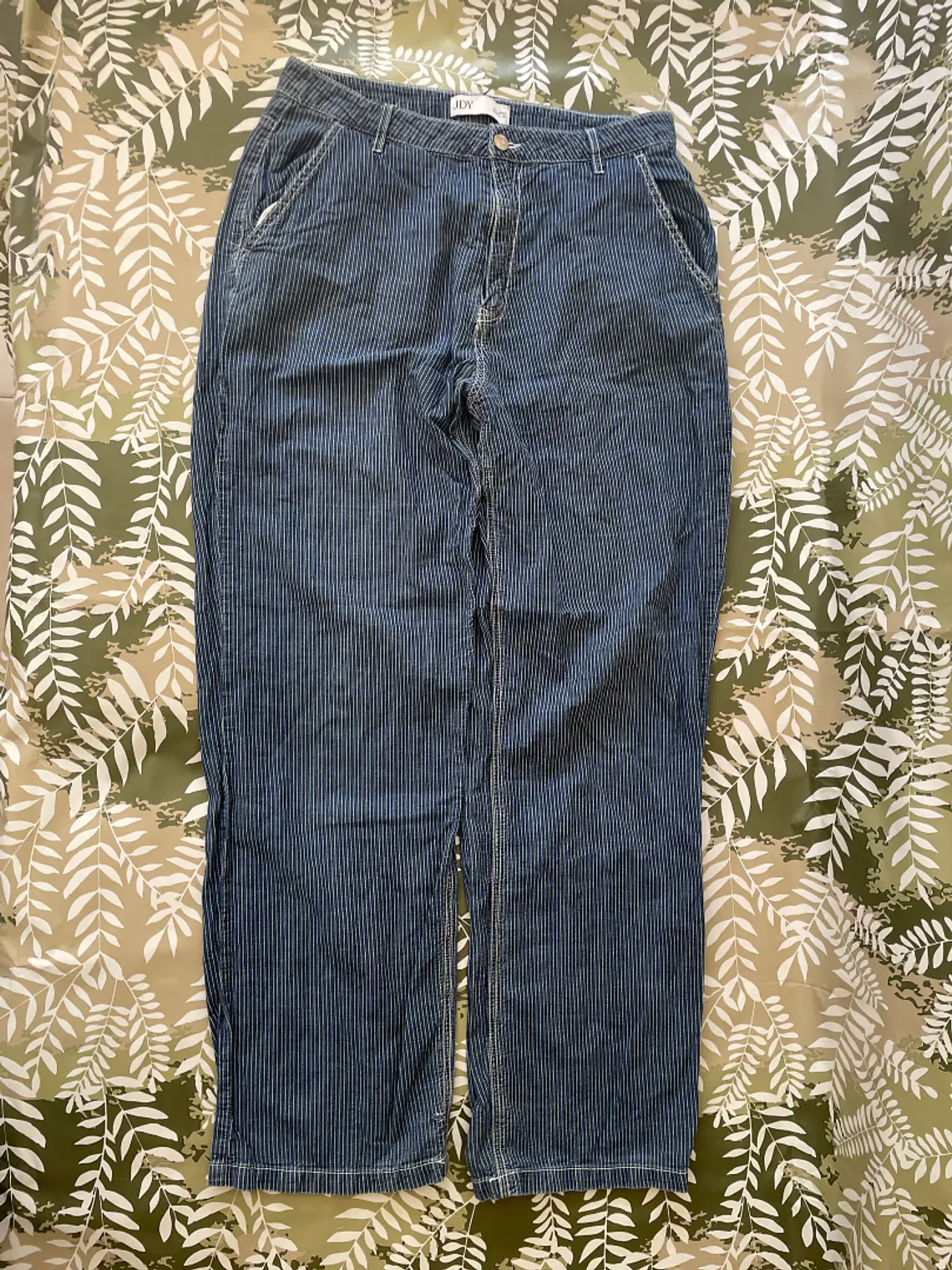 Pantalón JDY XL Azul Rayas Blancas 100% Algodón Pinstripe Retro 1