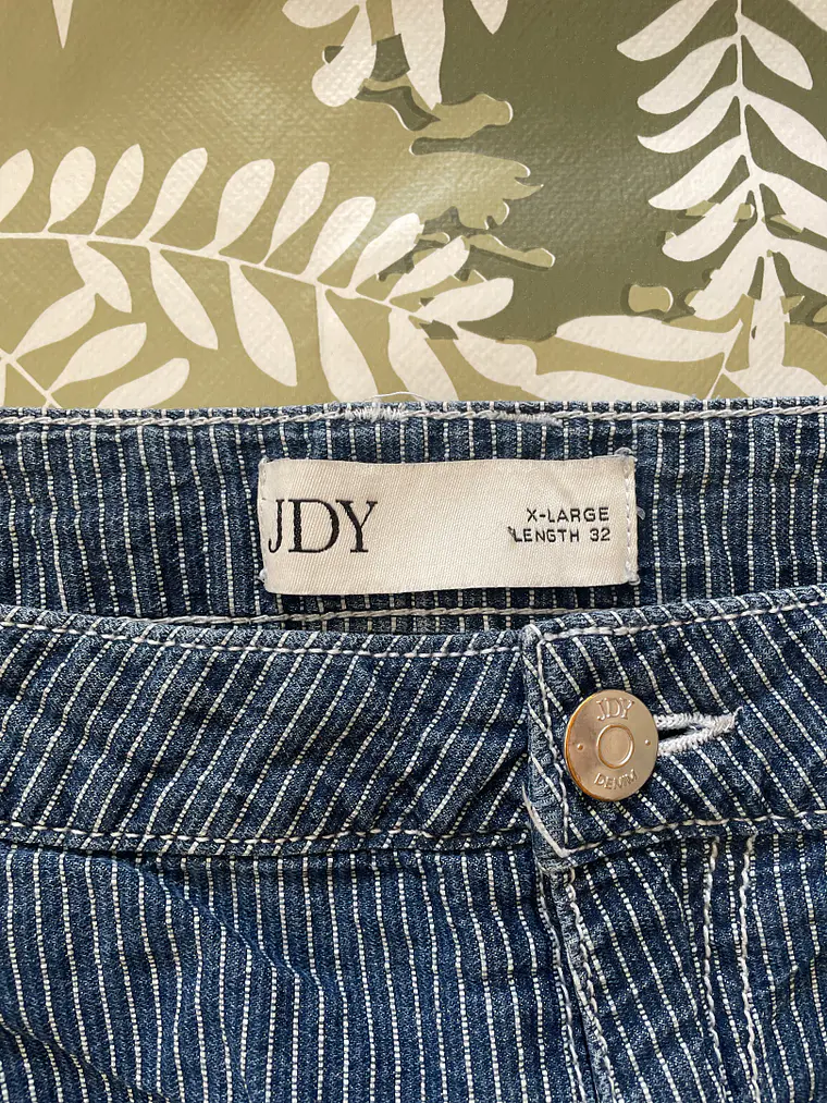 Pantalón JDY XL Azul Rayas Blancas 100% Algodón Pinstripe Retro 4