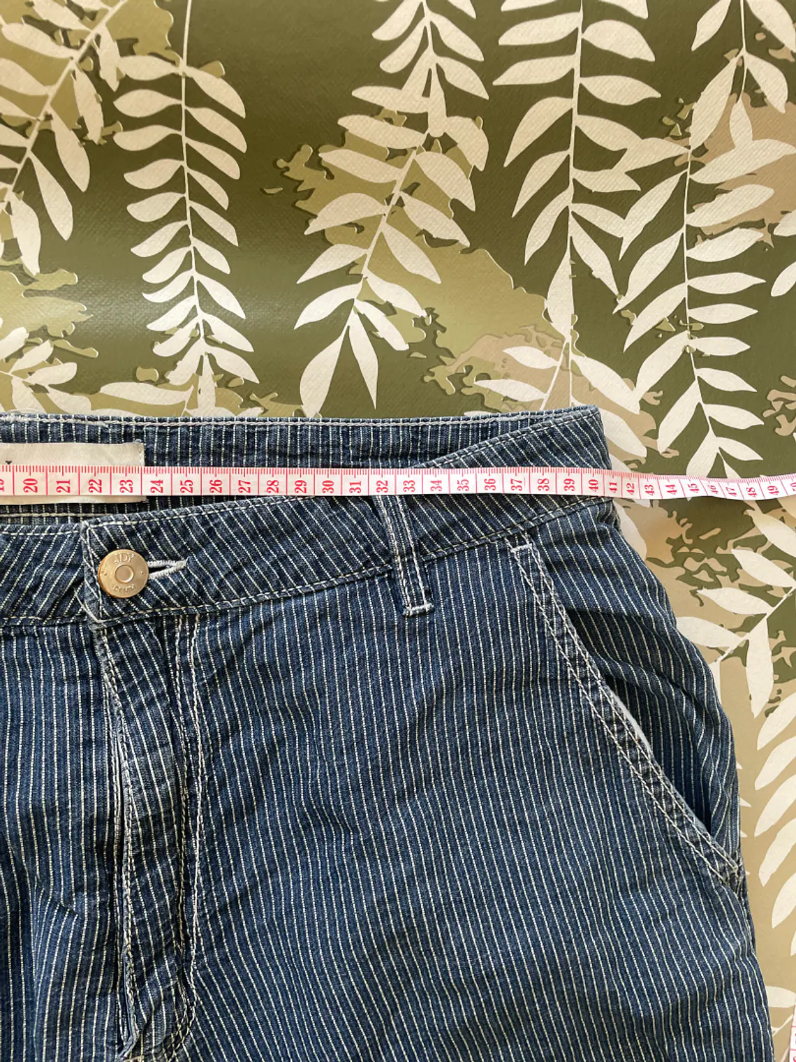 Pantalón JDY XL Azul Rayas Blancas 100% Algodón Pinstripe Retro 7