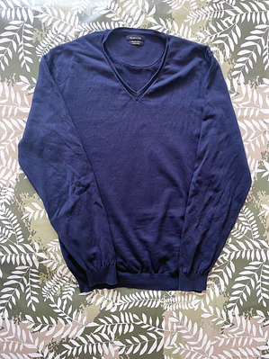 Sudadera Massimo Dutti M Azul Extrafine Cotton V-Neck Luxury