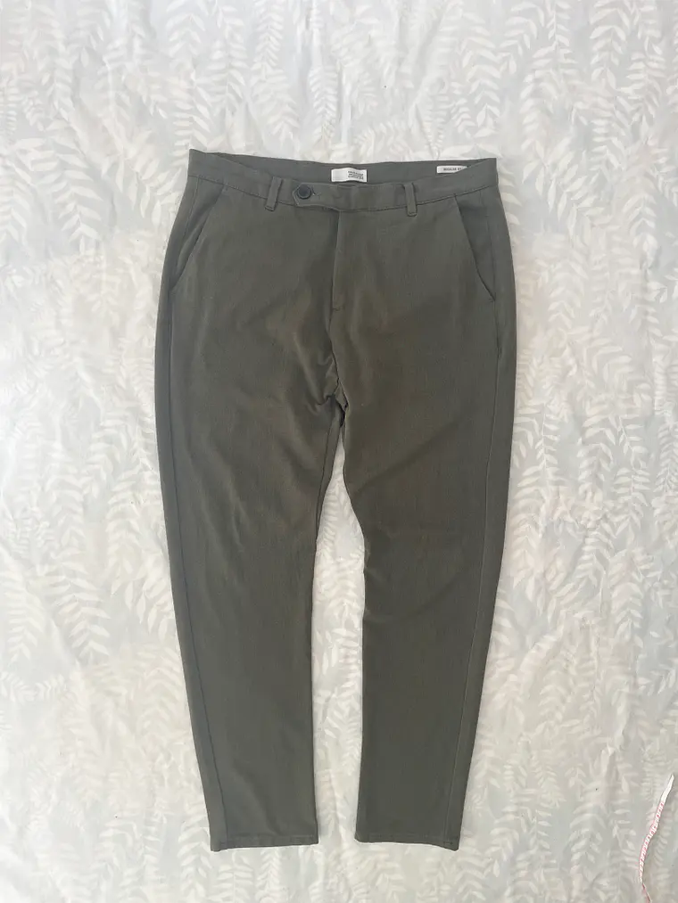 Pantalón Chino !SOLID XL Verde Marronado 34/32 Sastrería Casual 1