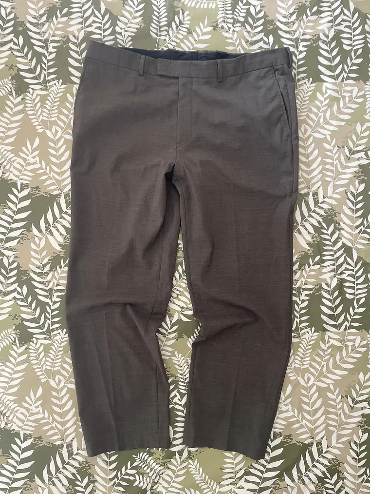 Pantalón Sastre 3XL 56 Marrón Grisáceo 100% Wool Lana Lujo 1