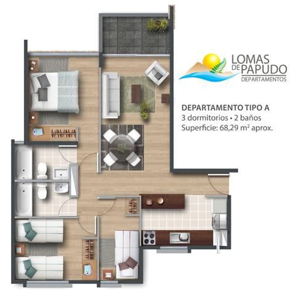 Venta departamento 3 dormitorios - 2 baños - Lomas de Papudo - Papudo  