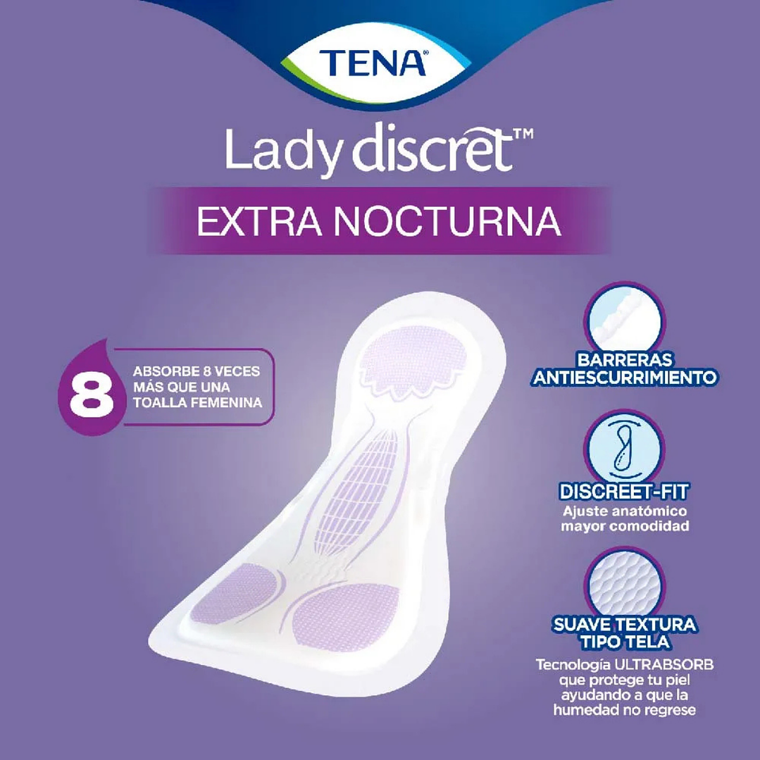 Tena Lady Nocturna 8 unidades | Toallas incontinencia máxima absorción 2
