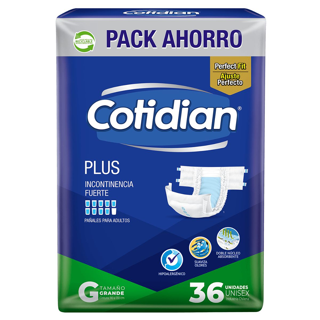 Pañales Adulto Cotidian Plus 36 un. | Incontinencia Fuerte 4
