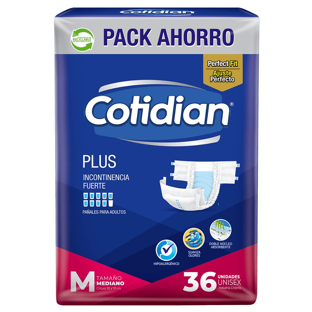 Pañales Adulto Cotidian Plus 36 un. | Incontinencia Fuerte 3