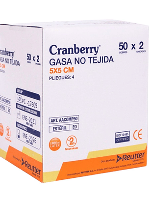 Gasa Estéril No Tejida Cranberry Caja 50 Sobres