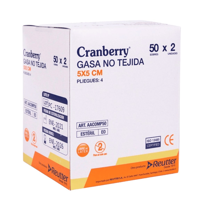Gasa Estéril No Tejida Cranberry Caja 50 Sobres 1