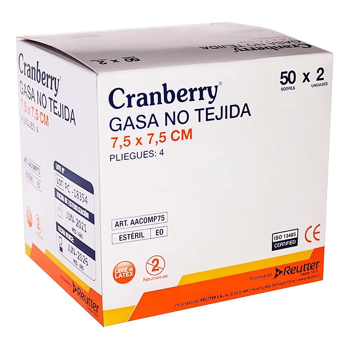 Gasa Estéril No Tejida Cranberry Caja 50 Sobres 2
