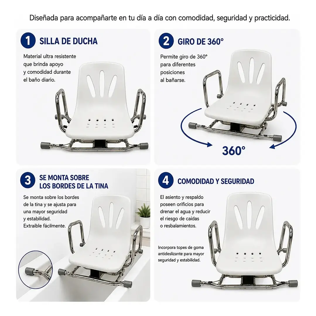Silla Giratoria para Tina 360° | Seguridad en el Baño 3