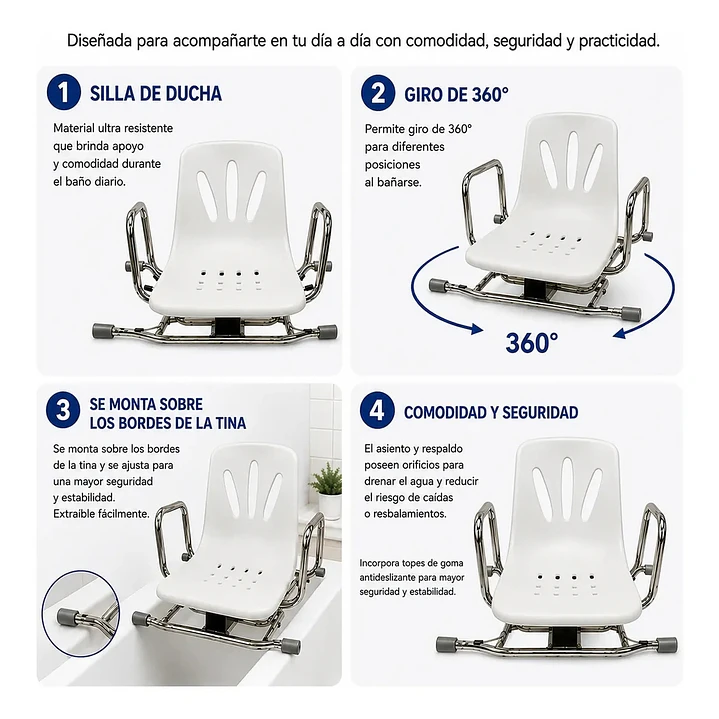 Silla Giratoria para Tina 360° | Seguridad en el Baño 3
