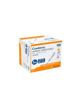 JERINGA HIPODÉRMICA CRAMBERRY 5 ML LUER LOCK CAJA 100 UNI