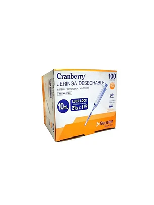 JERINGA HIPODÉRMICA CRAMBERRY 10 ML LUER LOCK CAJA 100 UNI