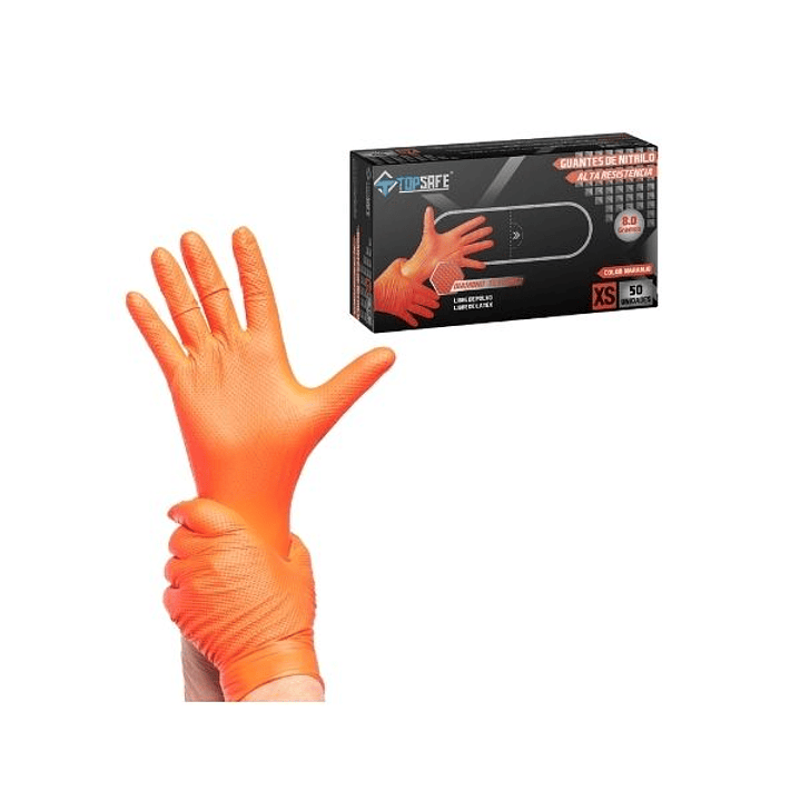 GUANTE DE NITRILO TEXTURIZADO NARANJA 8 0 GR 50 UDS TALLA XL 1