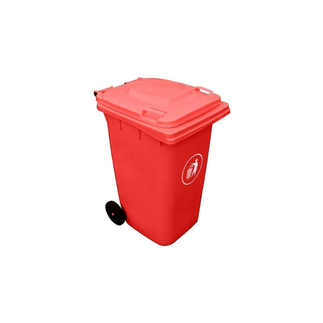 BASURERO ROJO TAPA Y RUEDAS 240 LITROS 56CM X 70CM X 101CM 1