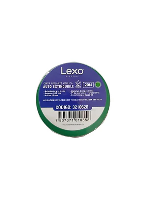 CINTA AISLANTE VINILICO 19MM 20 METROS VERDE LEXO